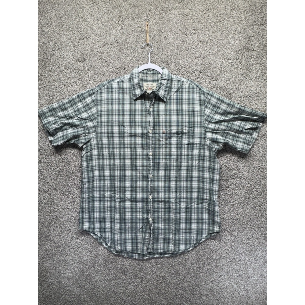 Vintage Ralph Lauren Jeans Company‎ Shirt Men's Large Green Plaid Striped Button